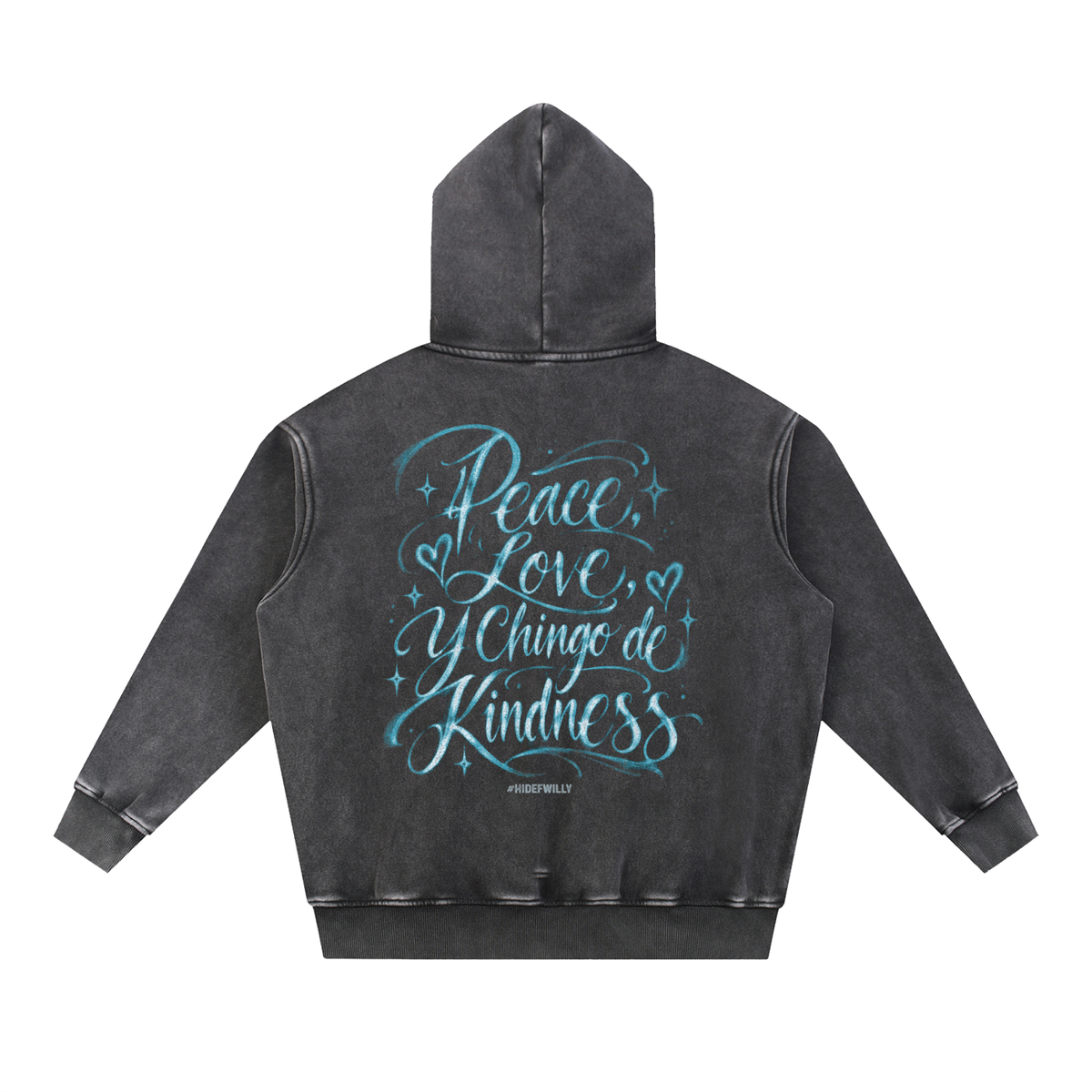 Peace, Love y Chingo de Kindness Washed Oversize Hoodie
